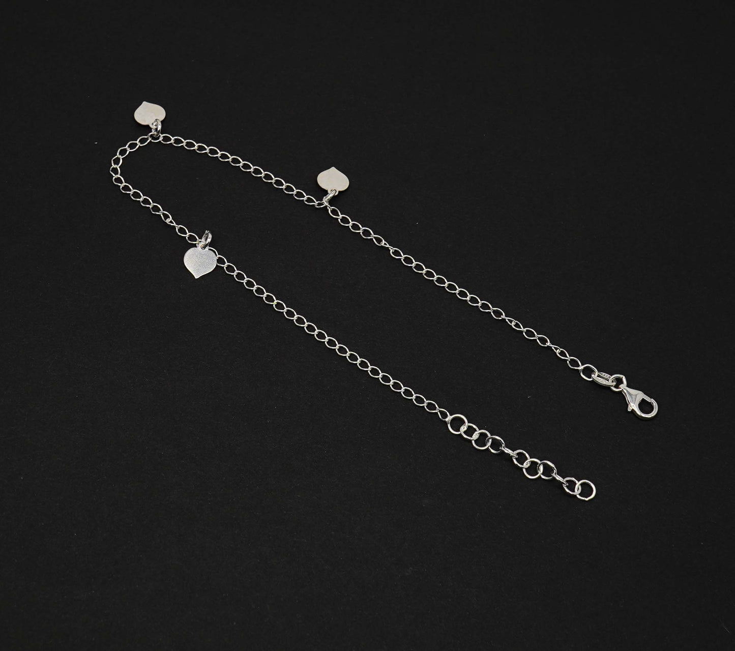 925 Solid Sterling Silver Plain Heart Style Anklet-10.5 Inch