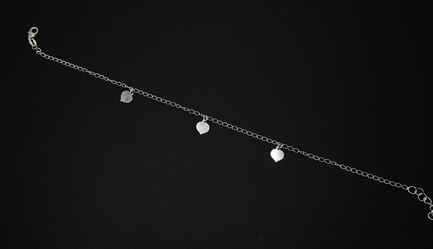 925 Solid Sterling Silver Plain Heart Style Anklet-10.5 Inch
