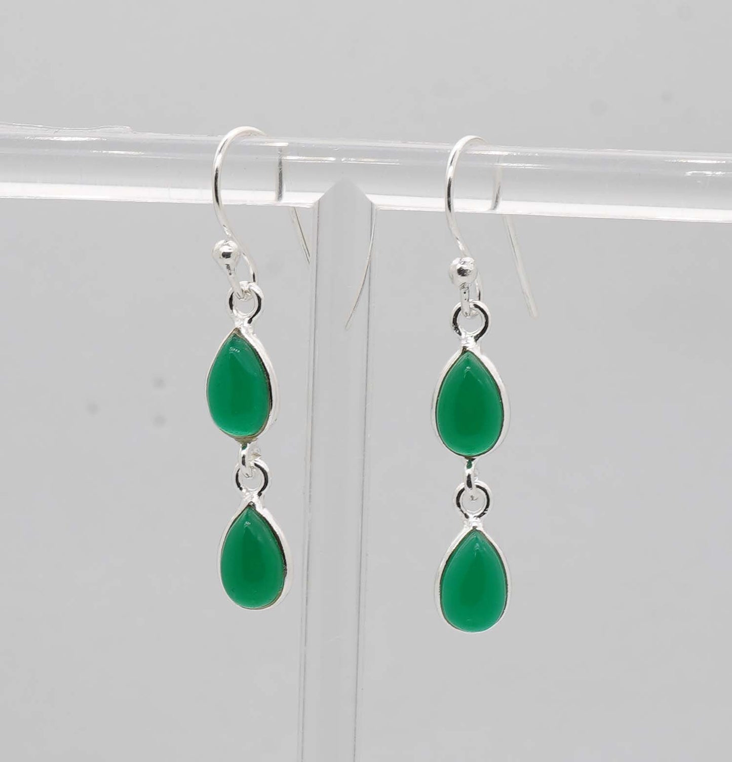 925 Solid Sterling Silver Two Stone Hook Earring - 2.2 Grams