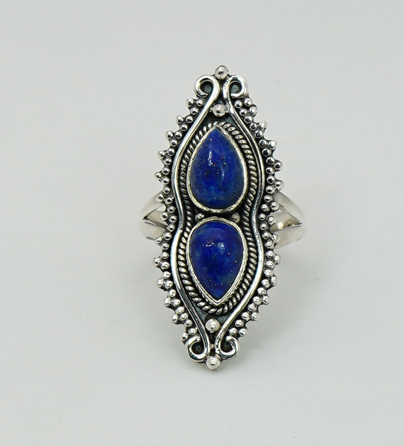 925 Sterling Silver Two Gemstone Desinger Handmade Ring