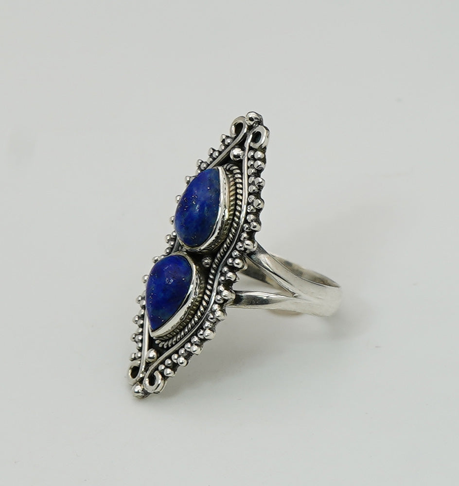 925 Sterling Silver Two Gemstone Desinger Handmade Ring