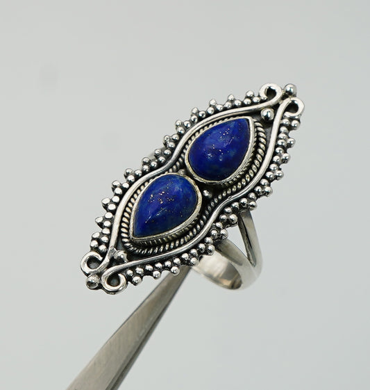925 Sterling Silver Two Gemstone Desinger Handmade Ring