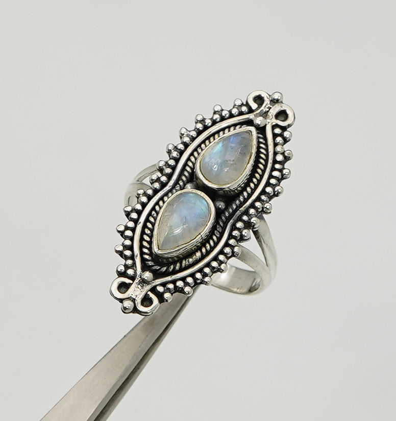 925 Sterling Silver Two Gemstone Desinger Handmade Ring