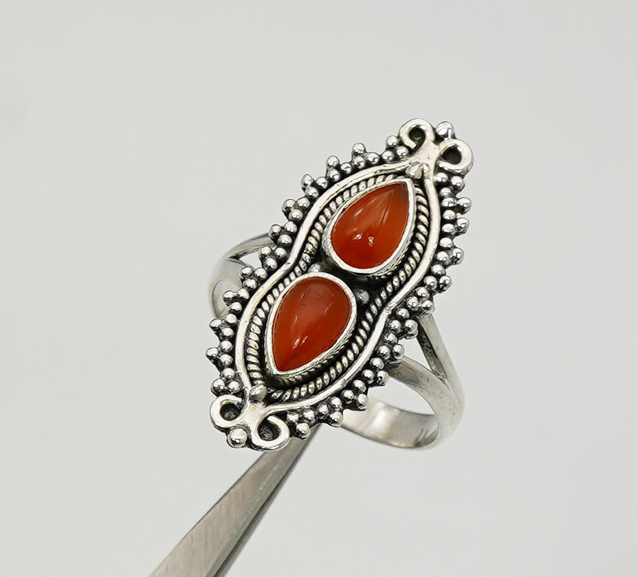925 Sterling Silver Two Gemstone Desinger Handmade Ring