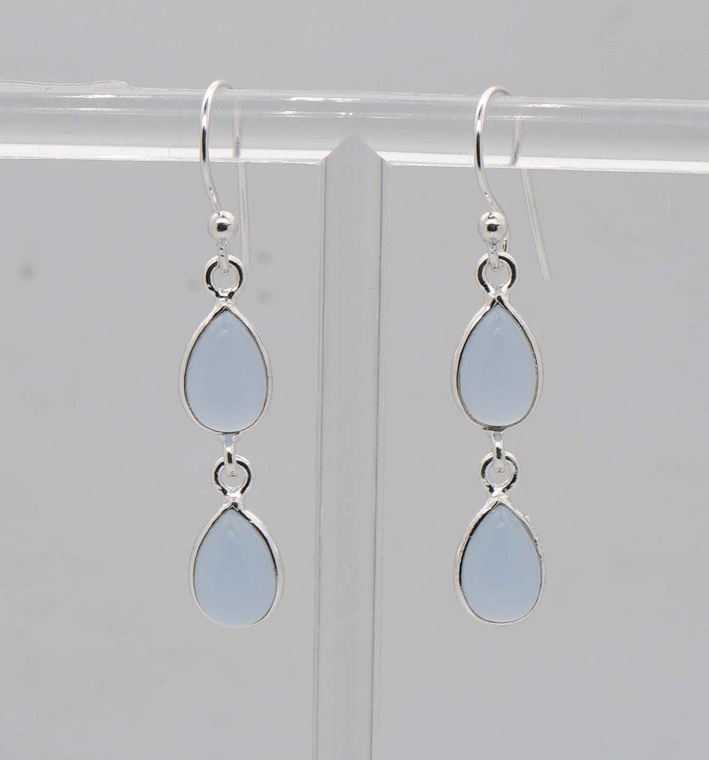 925 Solid Sterling Silver Two Stone Hook Earring - 2.2 Grams