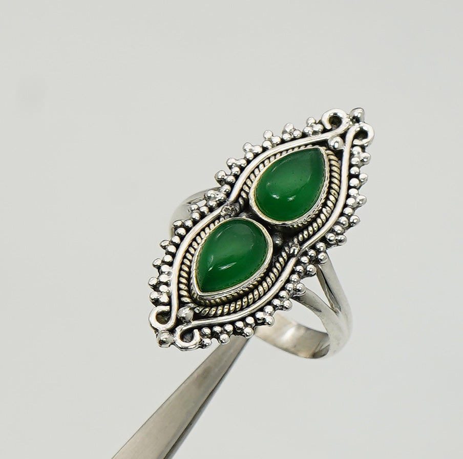 925 Sterling Silver Two Gemstone Desinger Handmade Ring