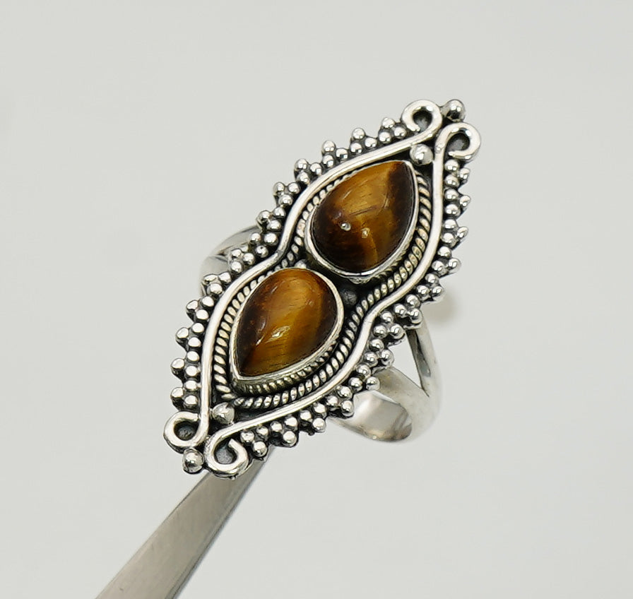 925 Sterling Silver Two Gemstone Desinger Handmade Ring
