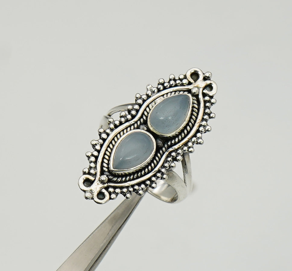 925 Sterling Silver Two Gemstone Desinger Handmade Ring