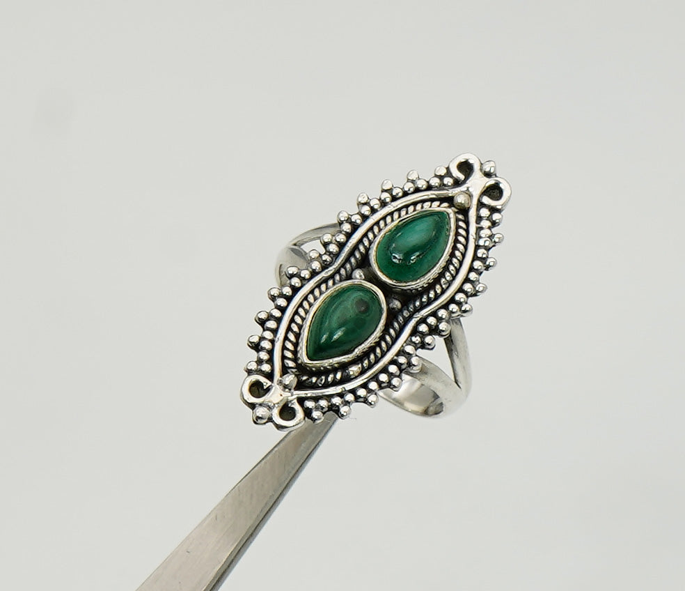 925 Sterling Silver Two Gemstone Desinger Handmade Ring