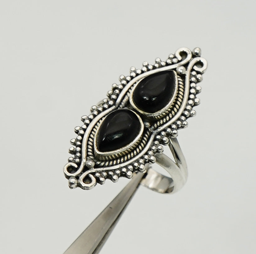 925 Sterling Silver Two Gemstone Desinger Handmade Ring