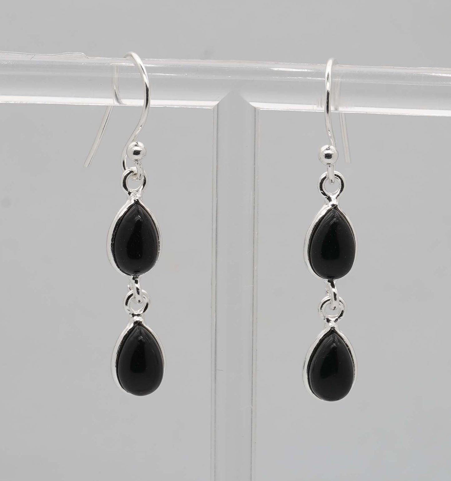 925 Solid Sterling Silver Two Stone Hook Earring - 2.2 Grams