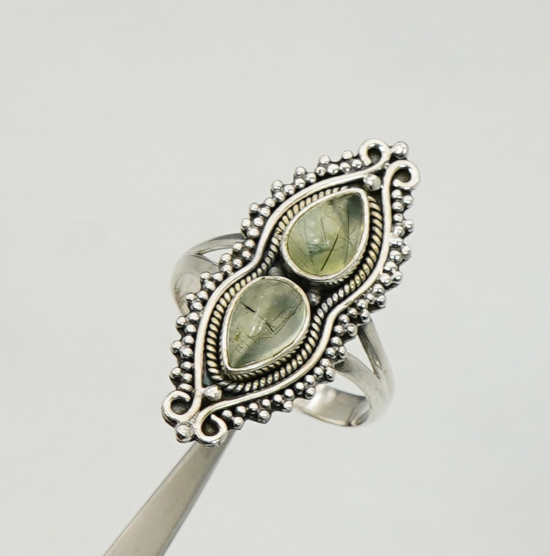 925 Sterling Silver Two Gemstone Desinger Handmade Ring