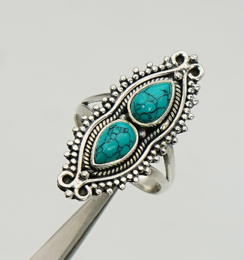 925 Sterling Silver Two Gemstone Desinger Handmade Ring