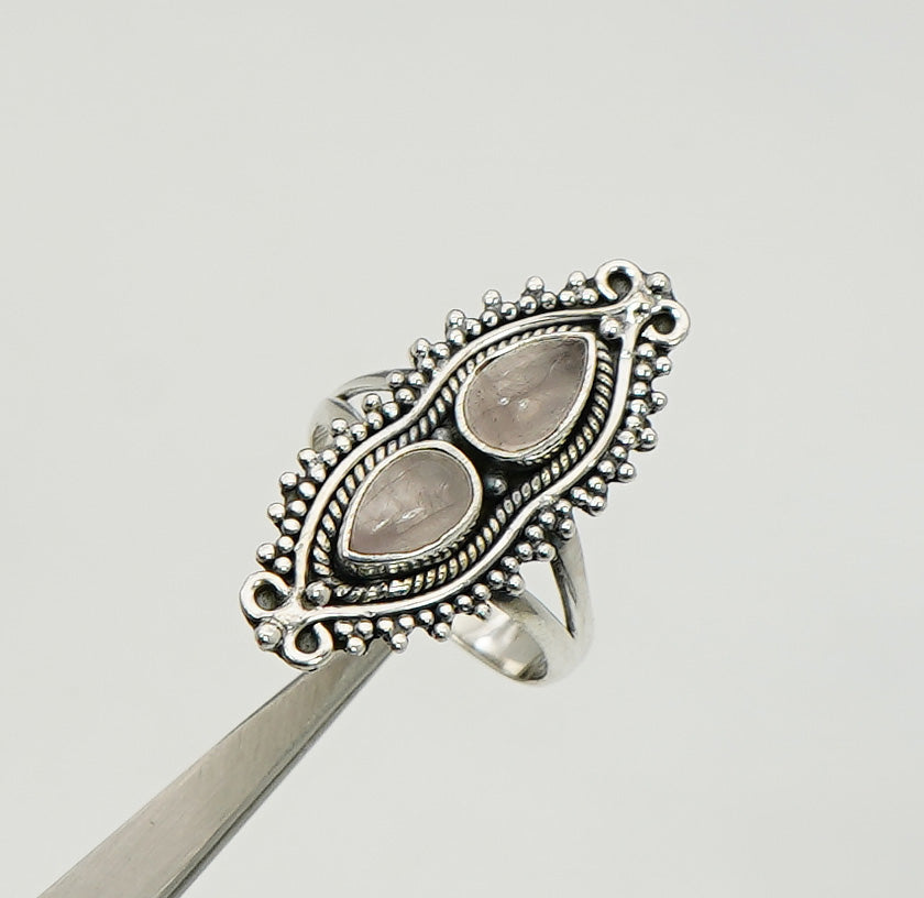 925 Sterling Silver Two Gemstone Desinger Handmade Ring