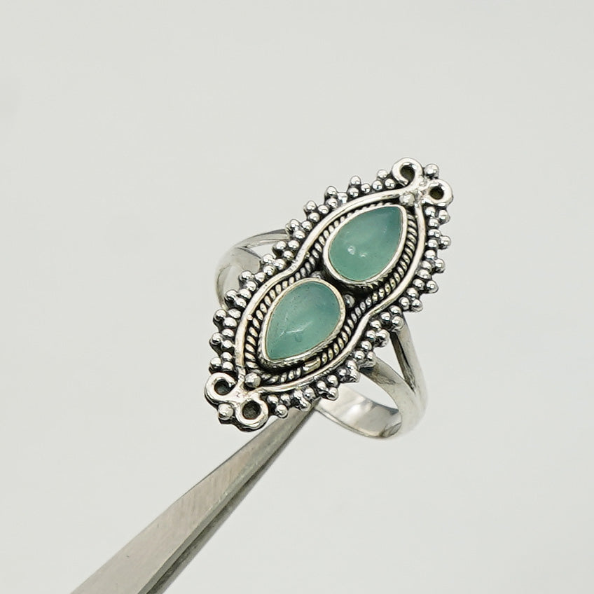 925 Sterling Silver Two Gemstone Desinger Handmade Ring