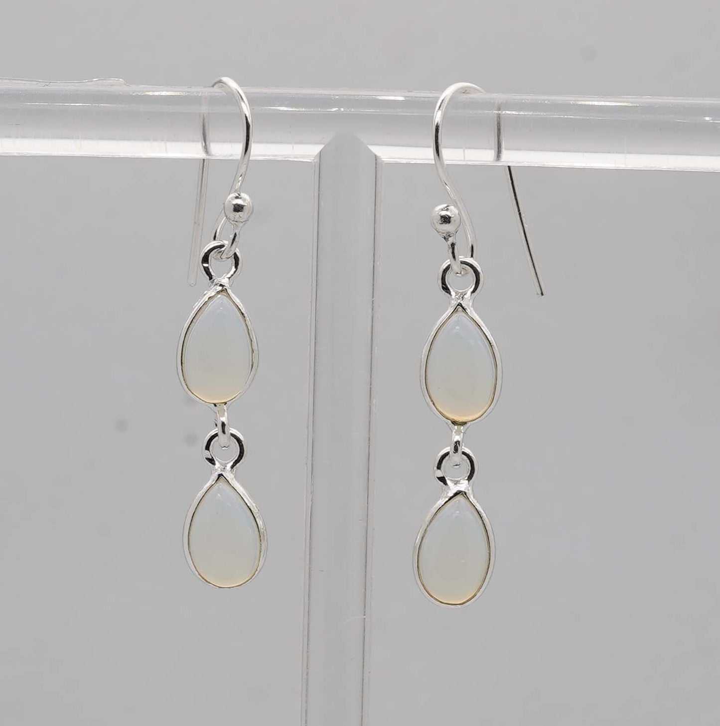 925 Solid Sterling Silver Two Stone Hook Earring - 2.2 Grams