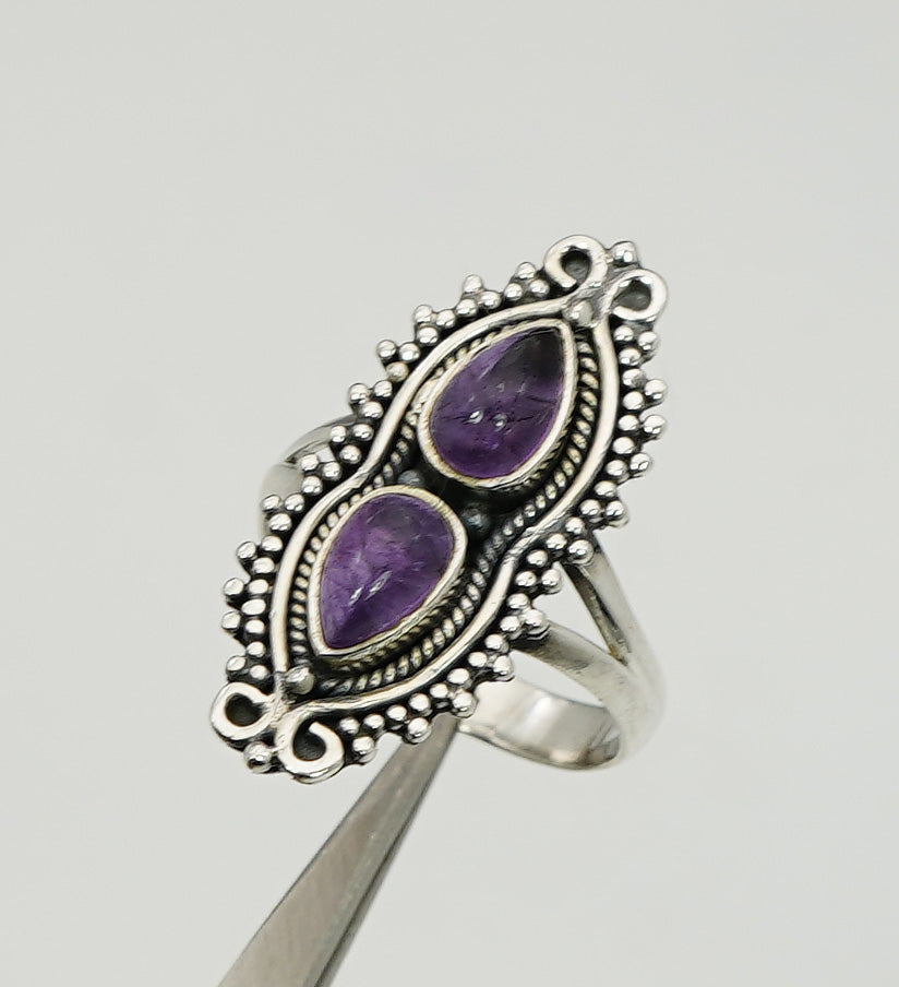 925 Sterling Silver Two Gemstone Desinger Handmade Ring