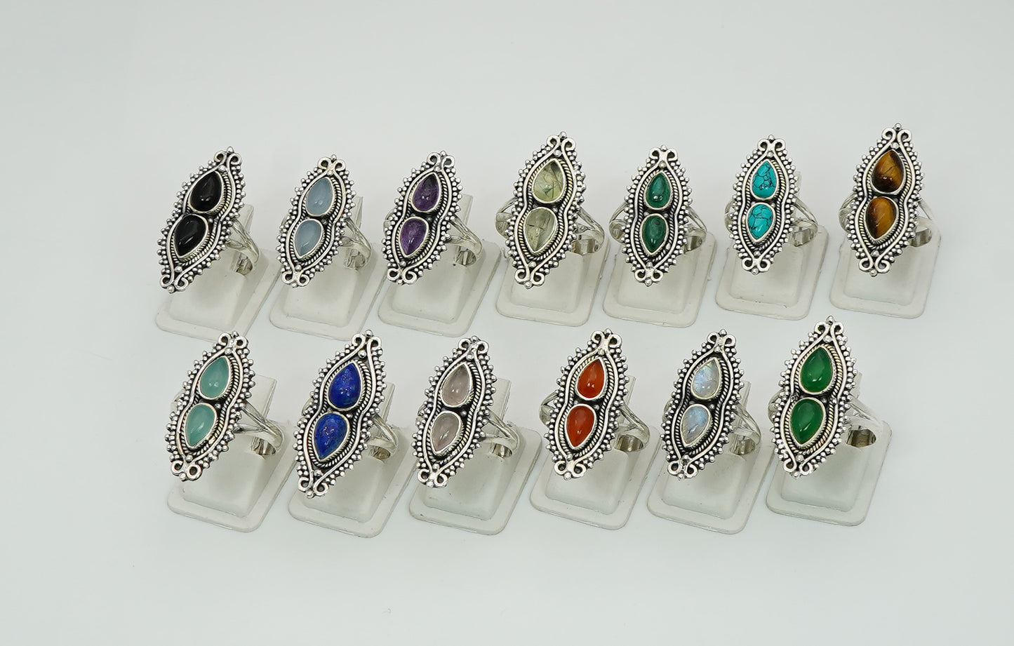 925 Sterling Silver Two Gemstone Desinger Handmade Ring