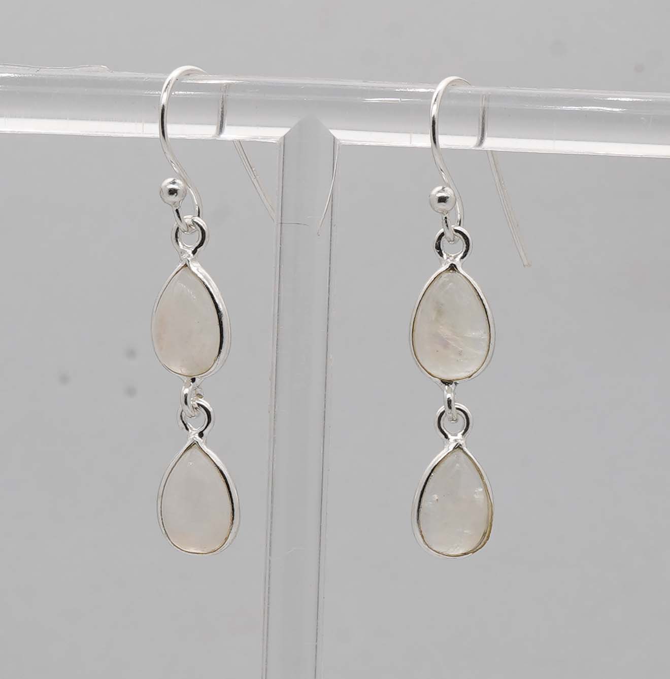 925 Solid Sterling Silver Two Stone Hook Earring - 2.2 Grams