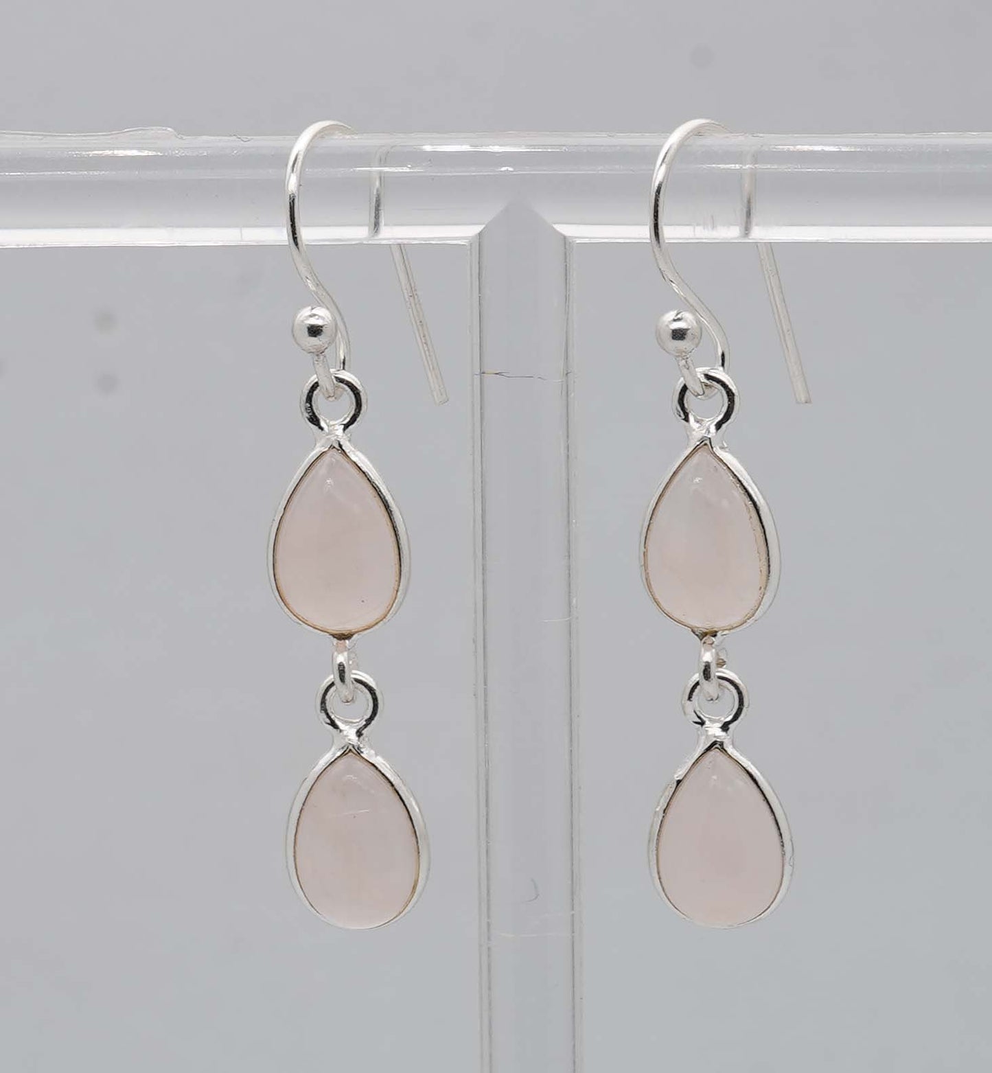 925 Solid Sterling Silver Two Stone Hook Earring - 2.2 Grams