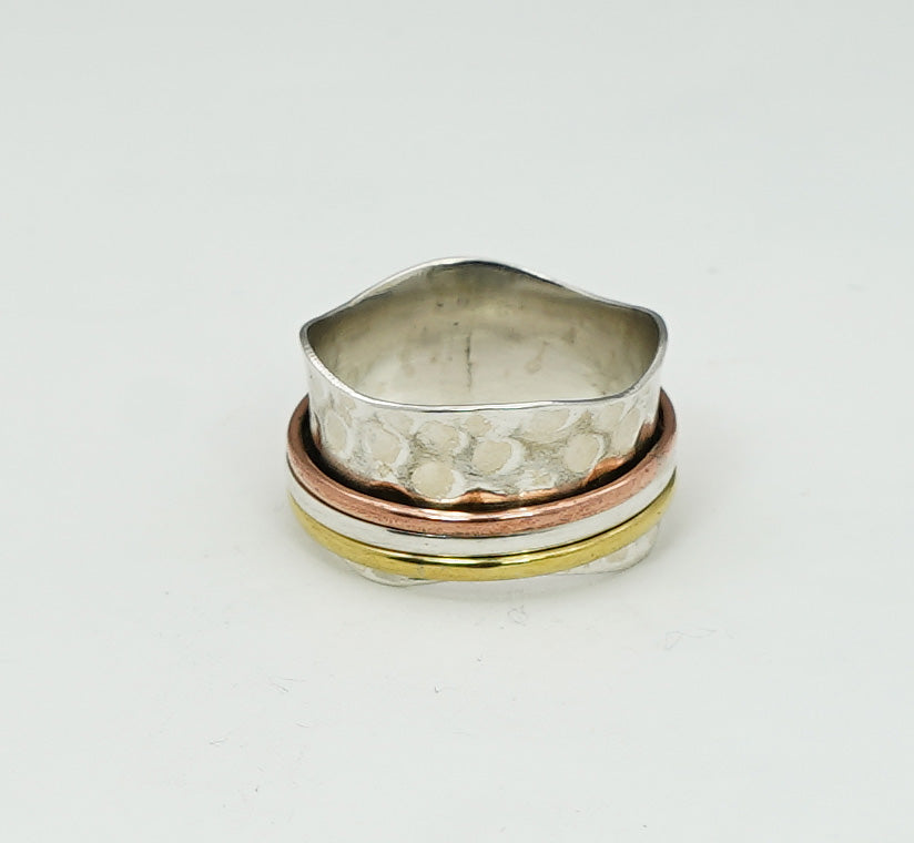 925 Sterling Silver Tow & Three Tone Mix Metal Spinner Ring