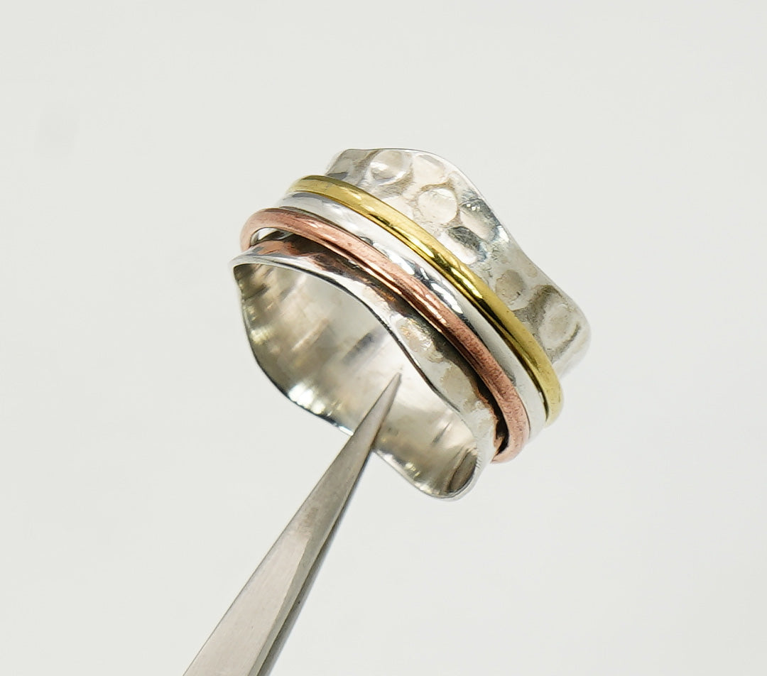 925 Sterling Silver Tow & Three Tone Mix Metal Spinner Ring