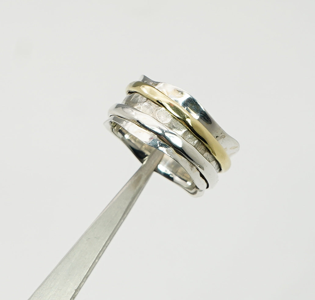 925 Sterling Silver Tow & Three Tone Mix Metal Spinner Ring
