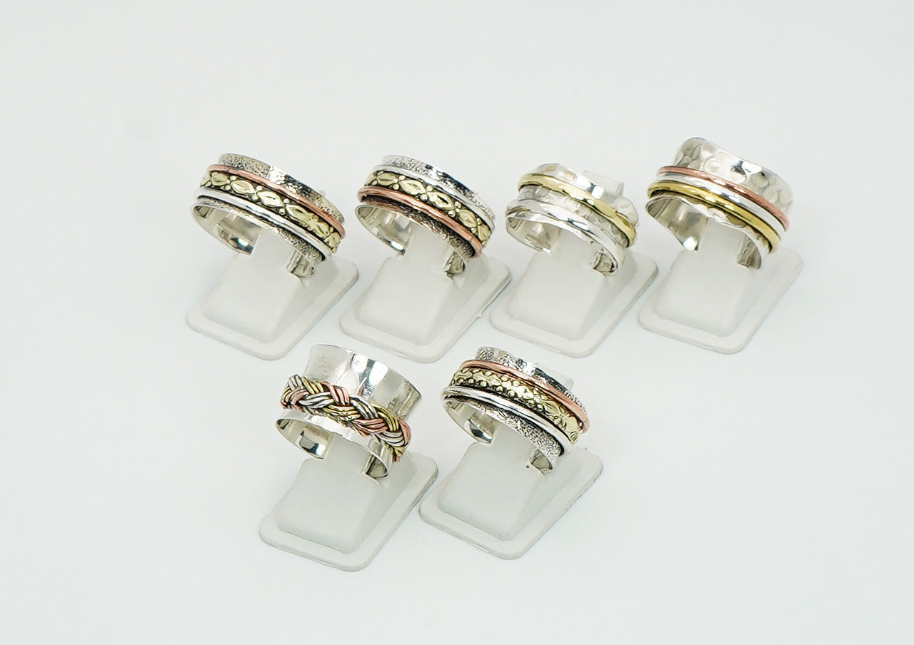925 Sterling Silver Tow & Three Tone Mix Metal Spinner Ring