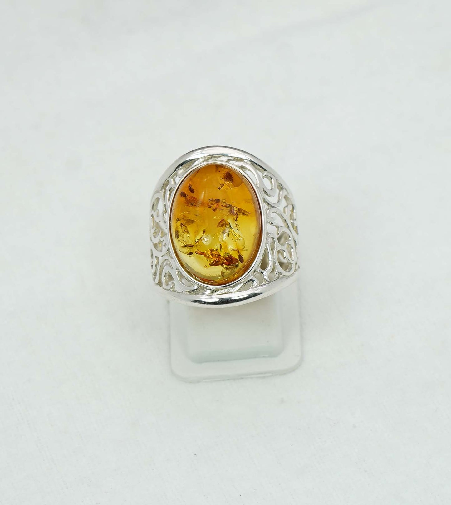 925 Solid Sterling Silver Natural Baltic Amber Ring - 6.8 Grams