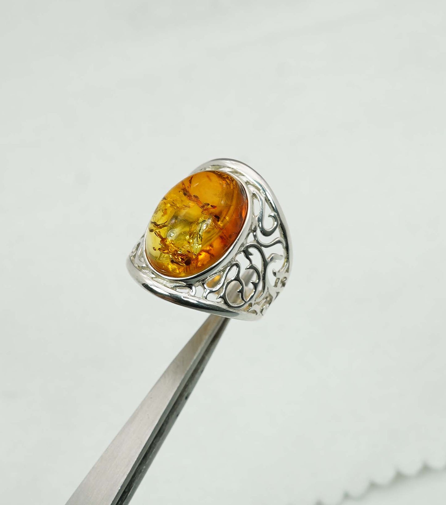 925 Solid Sterling Silver Natural Baltic Amber Ring - 6.8 Grams