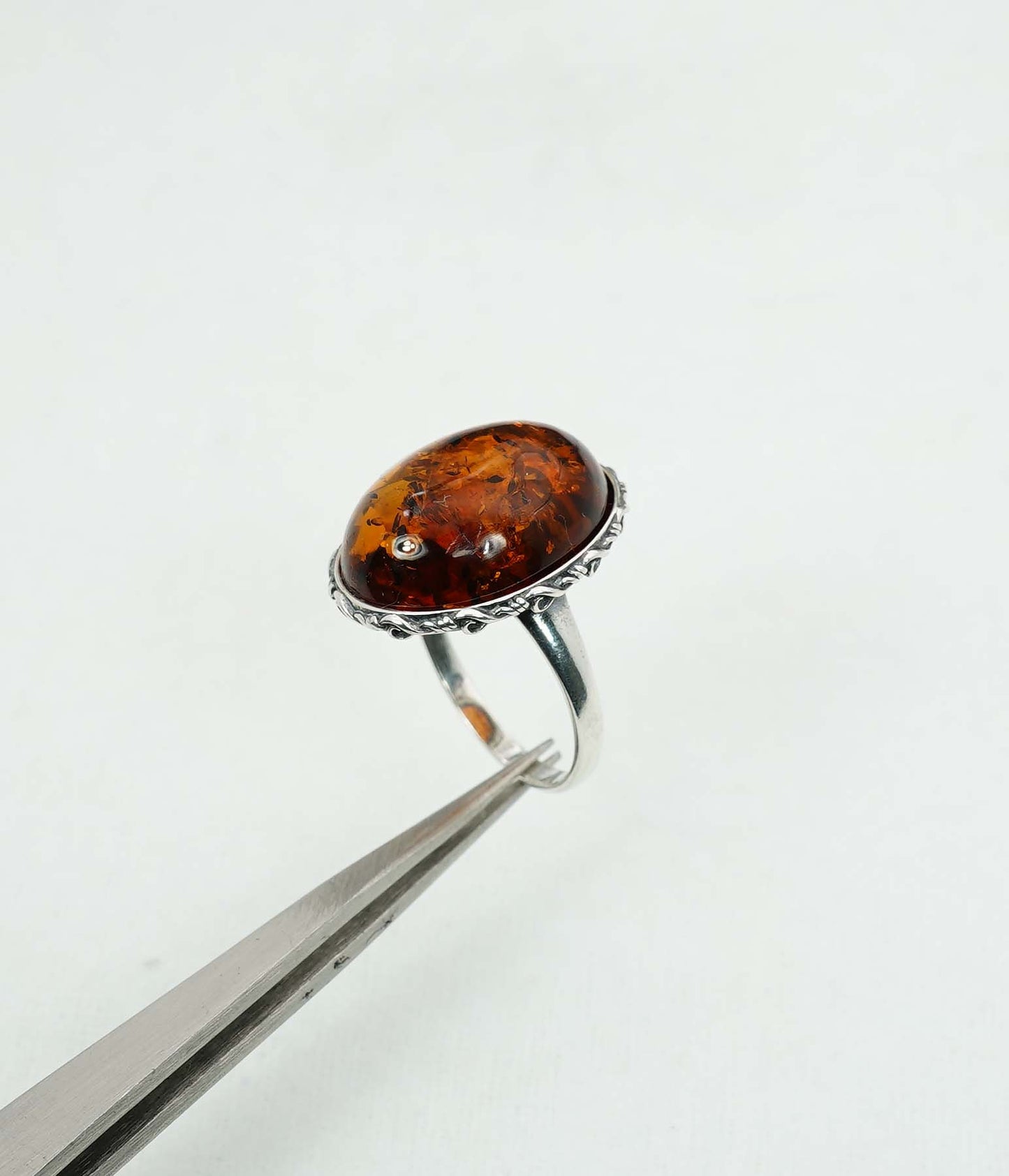925 Solid Sterling Silver Natural Baltic Amber Ring - 4 Grams