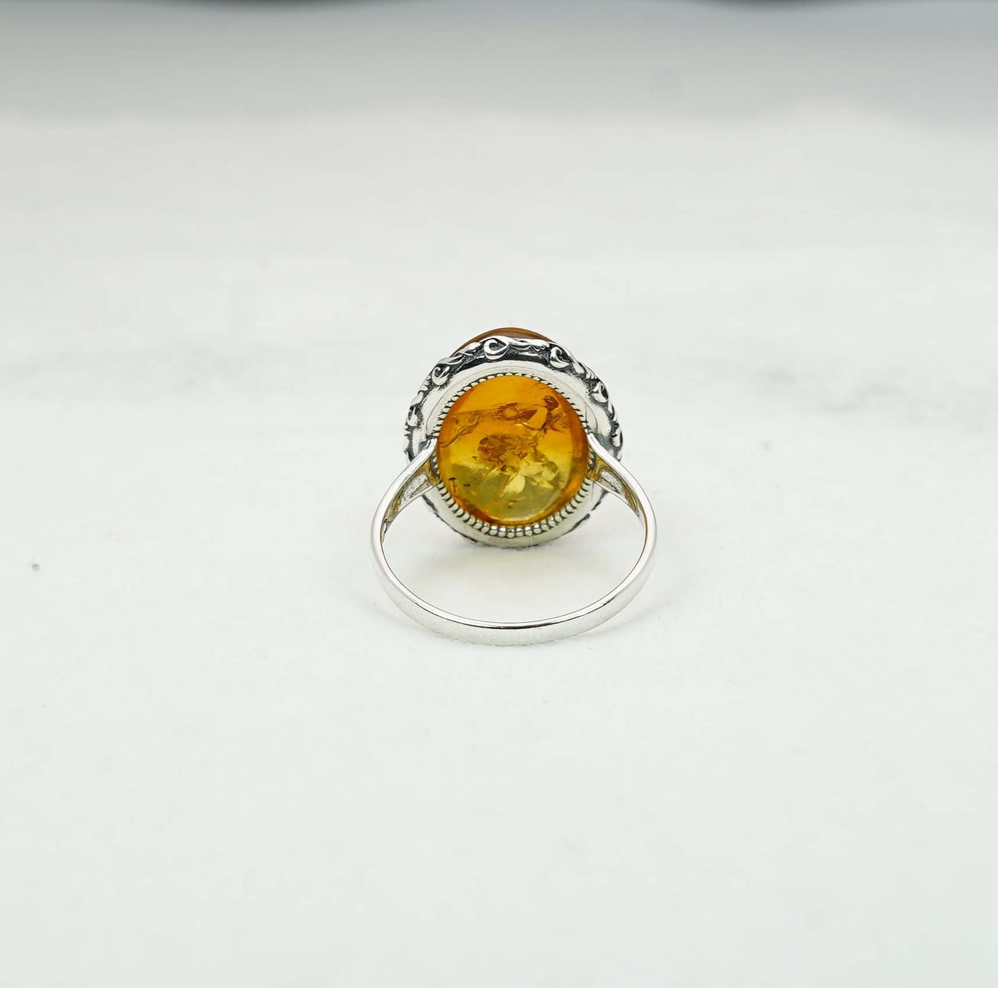 925 Solid Sterling Silver Natural Baltic Amber Ring - 3.6 Grams
