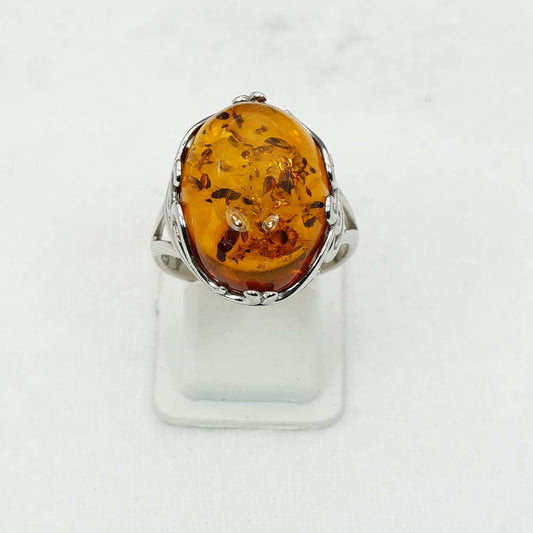 925 Solid Sterling Silver Natural Baltic Amber Ring-5 Grams