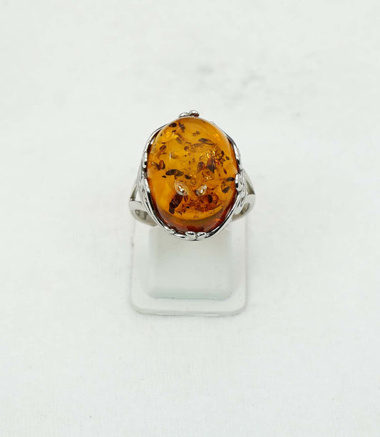 925 Solid Sterling Silver Natural Baltic Amber Ring - 5 Grams