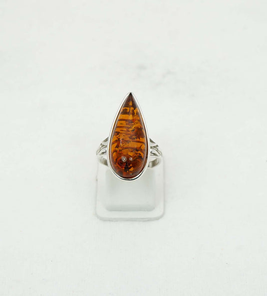 925 Solid Sterling Silver Natural Baltic Amber Ring - 4.1 Grams