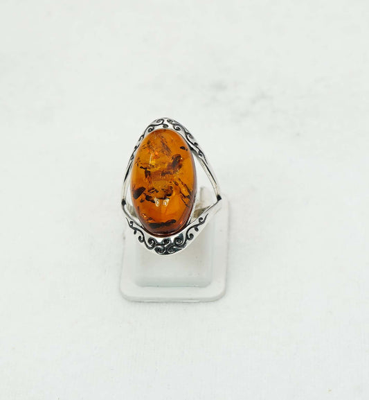 925 Solid Sterling Silver Natural Baltic Amber Ring - 4 Grams