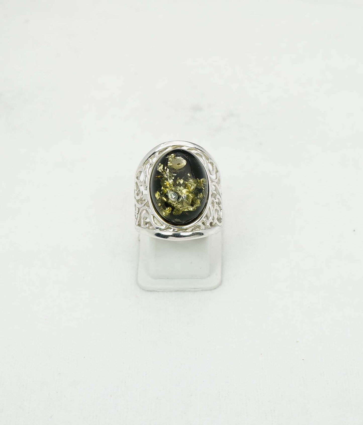 925 Solid Sterling Silver Natural Baltic Amber Ring - 6.2 Grams