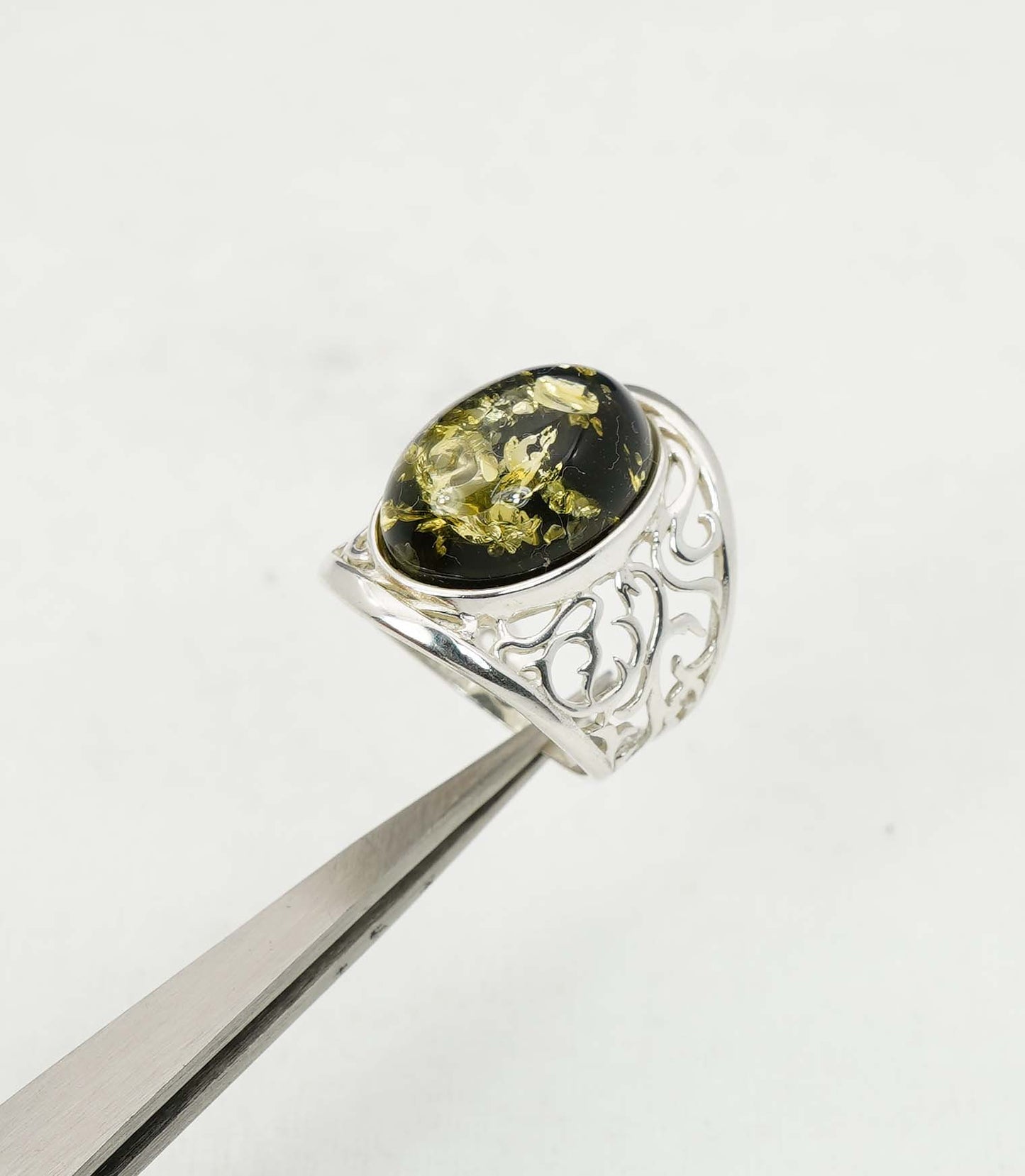 925 Solid Sterling Silver Natural Baltic Amber Ring - 6.2 Grams