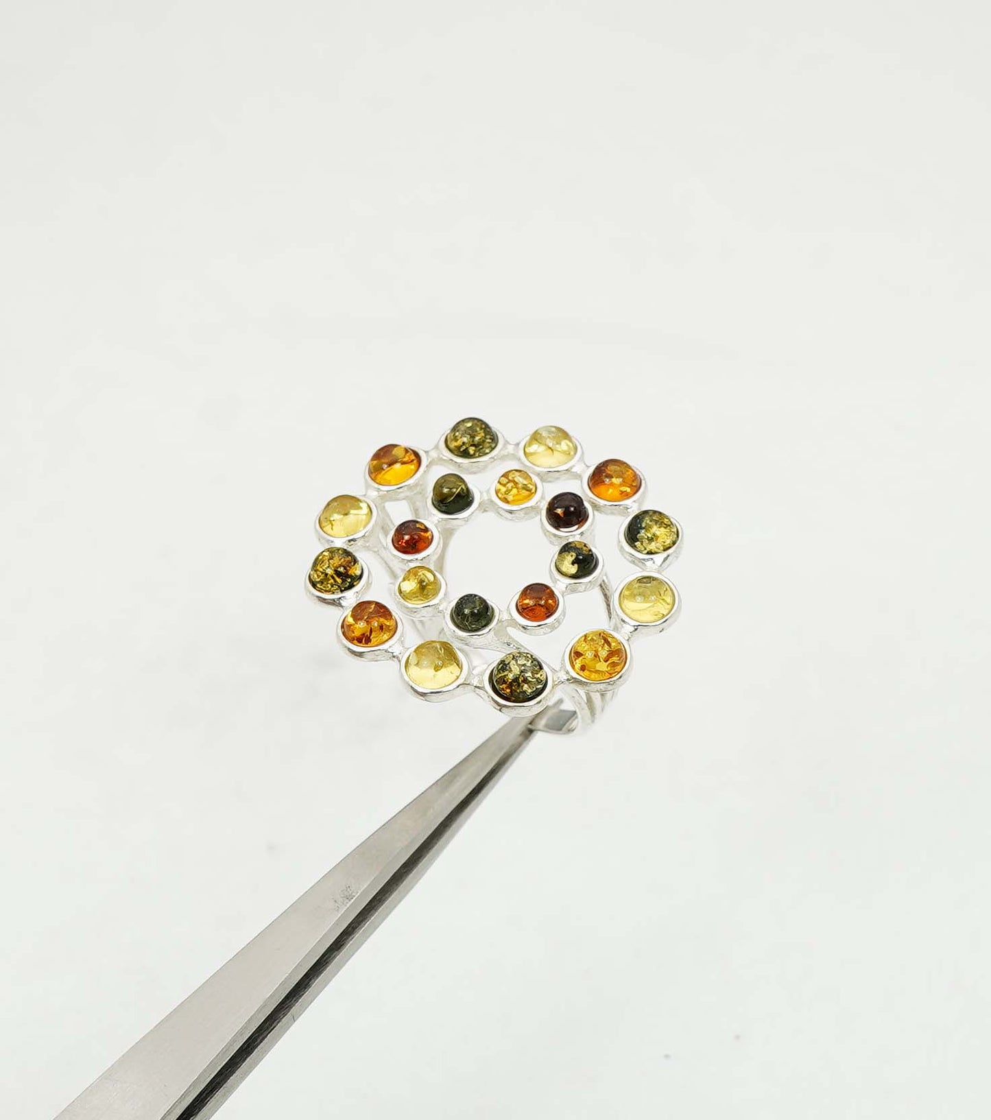 925 Solid Sterling Silver Natural Baltic Amber Ring - 6.6 Grams