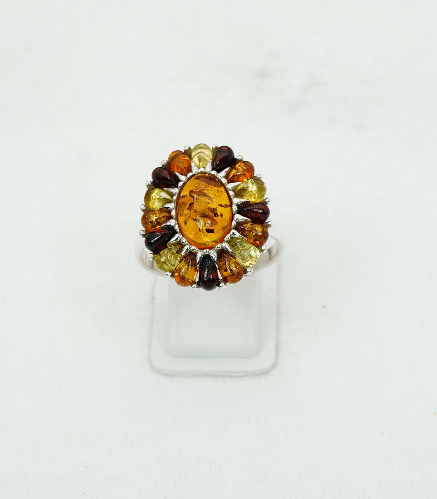 925 Solid Sterling Silver Natural Baltic Amber Ring - 9 Grams