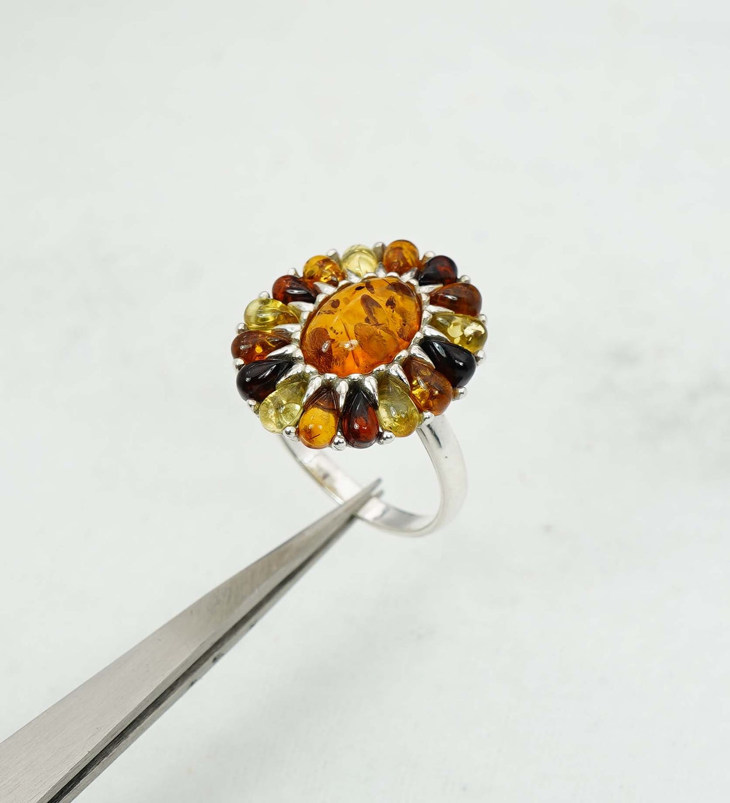 925 Solid Sterling Silver Natural Baltic Amber Ring - 9 Grams