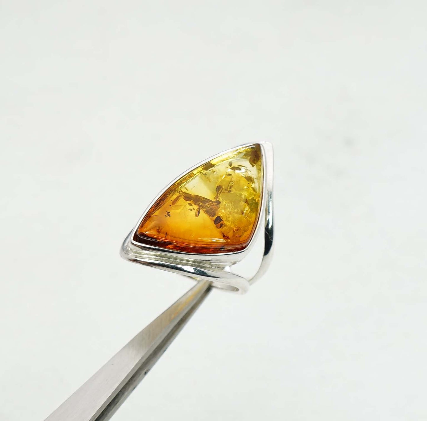 925 Solid Sterling Silver Natural Baltic Amber Ring - 6.4 Grams