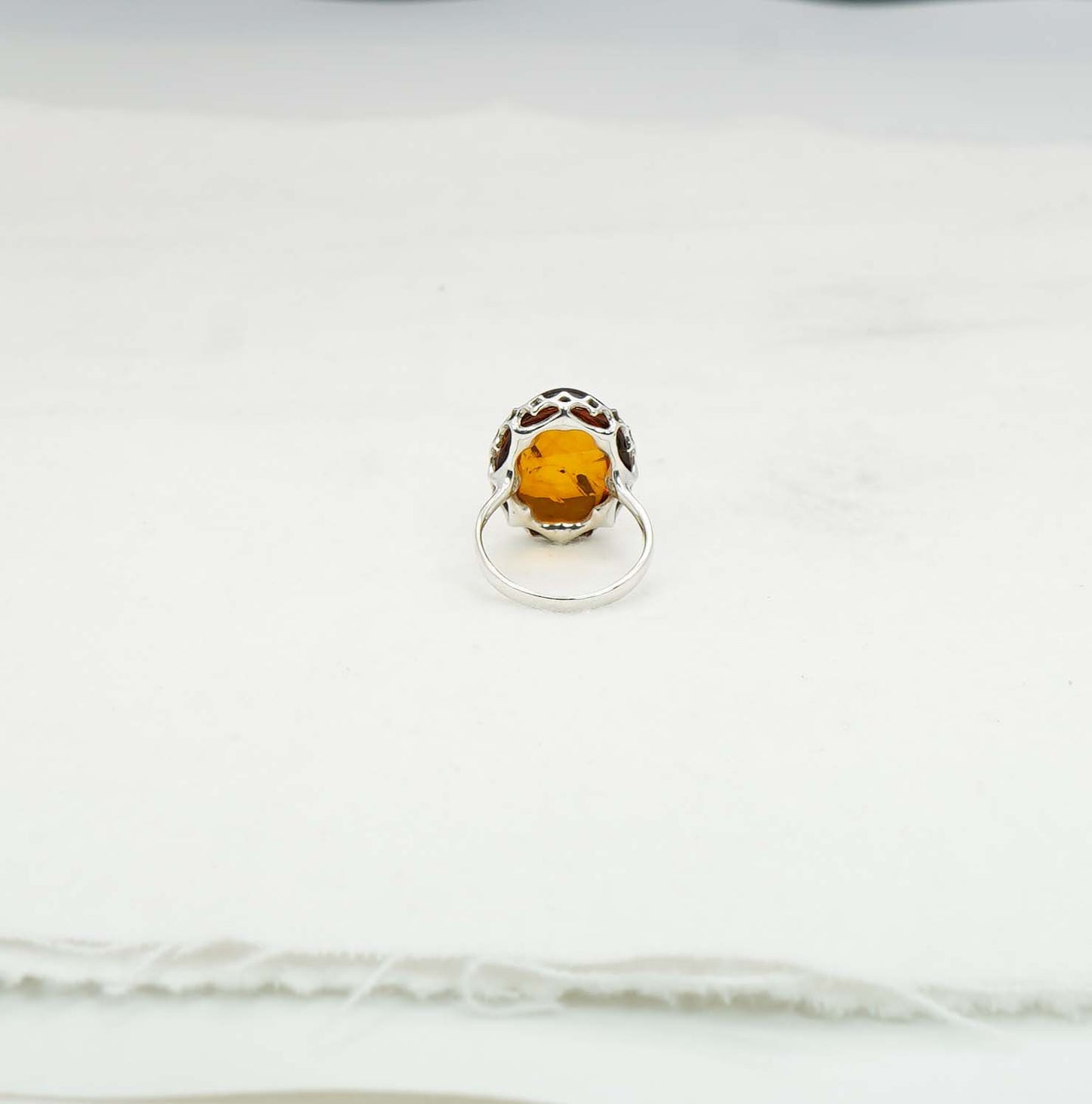 925 Solid Sterling Silver Natural Baltic Amber Ring - 3.6 Grams