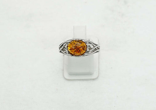 925 Solid Sterling Silver Natural Baltic Amber Ring - 3.4 Grams