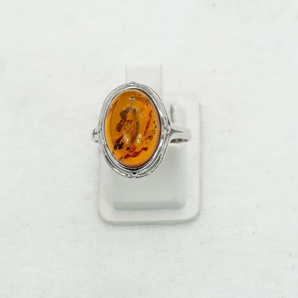 925 Solid Sterling Silver Natural Baltic Amber Ring-3.1 Grams