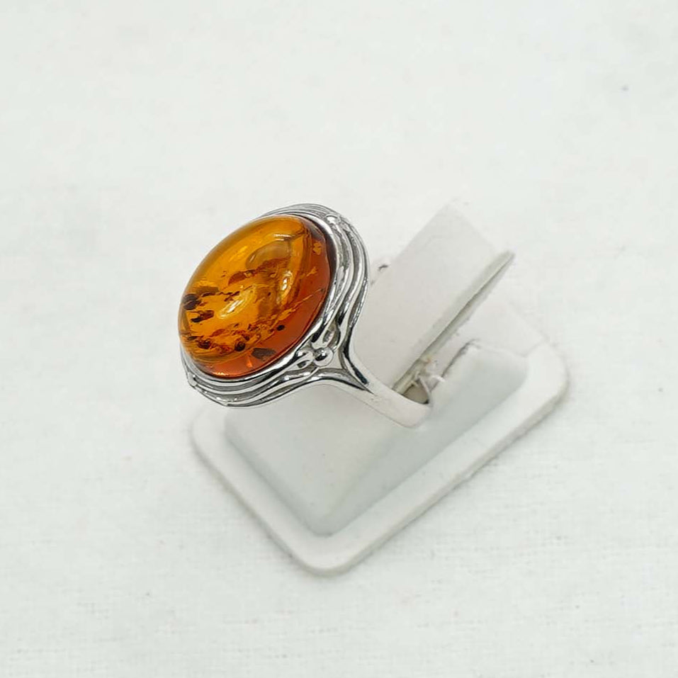 925 Solid Sterling Silver Natural Baltic Amber Ring-3.1 Grams