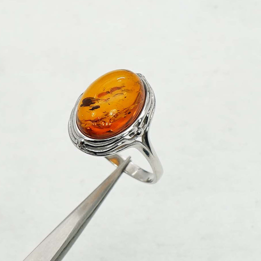 925 Solid Sterling Silver Natural Baltic Amber Ring-3.1 Grams