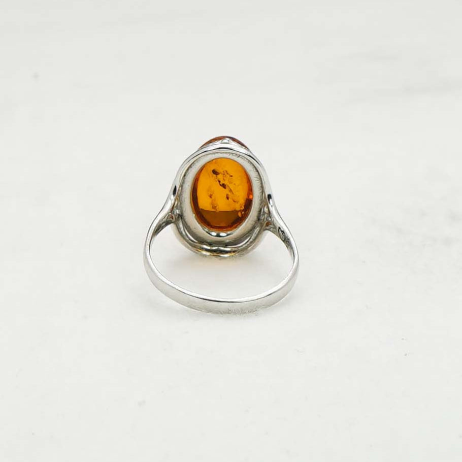925 Solid Sterling Silver Natural Baltic Amber Ring-3.1 Grams