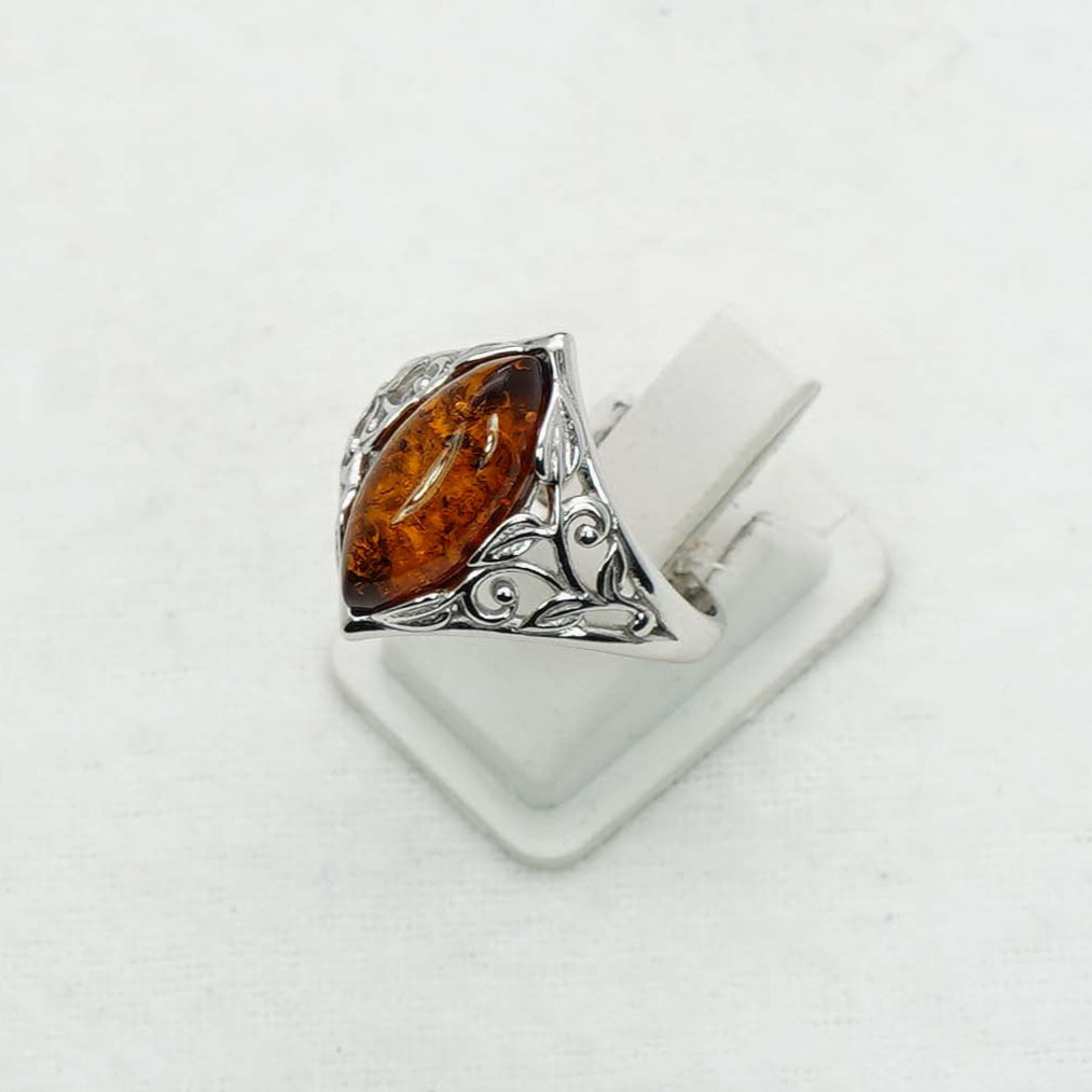 925 Solid Sterling Silver Natural Baltic Amber Ring-4 Grams