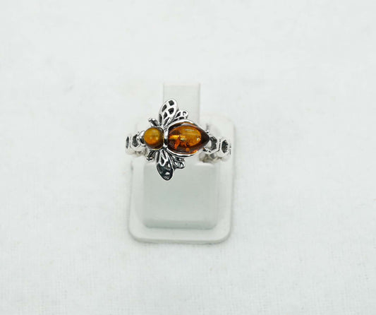 925 Solid Sterling Silver Natural Baltic Amber Ring - 2.9 Grams
